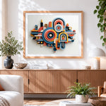 Finished 3D geometric layered shapes paint by numbers artwork displayed as home decor