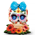 3D jewelled sugar skull with blue bow cross stitch kit for beginners