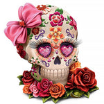 3D sugar skull with pink bow cross stitch kit for beginners