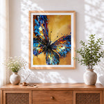 Finished a abstract colourful butterfly cross stitch artwork displayed