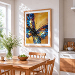 A abstract colourful butterfly paint by numbers artwork displayed on wall as home decor