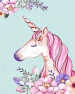 A beautiful pink unicorn paint by numbers kit for beginners