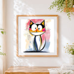Finished a cat's curiosity cross stitch artwork displayed