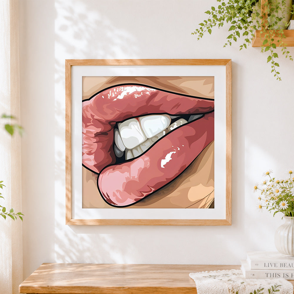 Finished a glossy toothy grin cross stitch artwork displayed