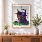 Finished a haunted house on halloween night cross stitch artwork displayed