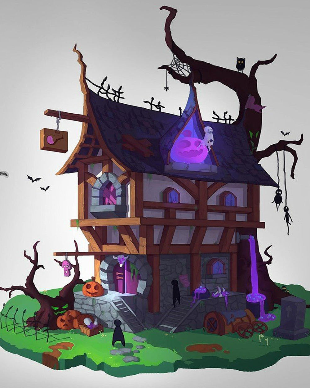 A haunted house on halloween night cross stitch kit for beginners