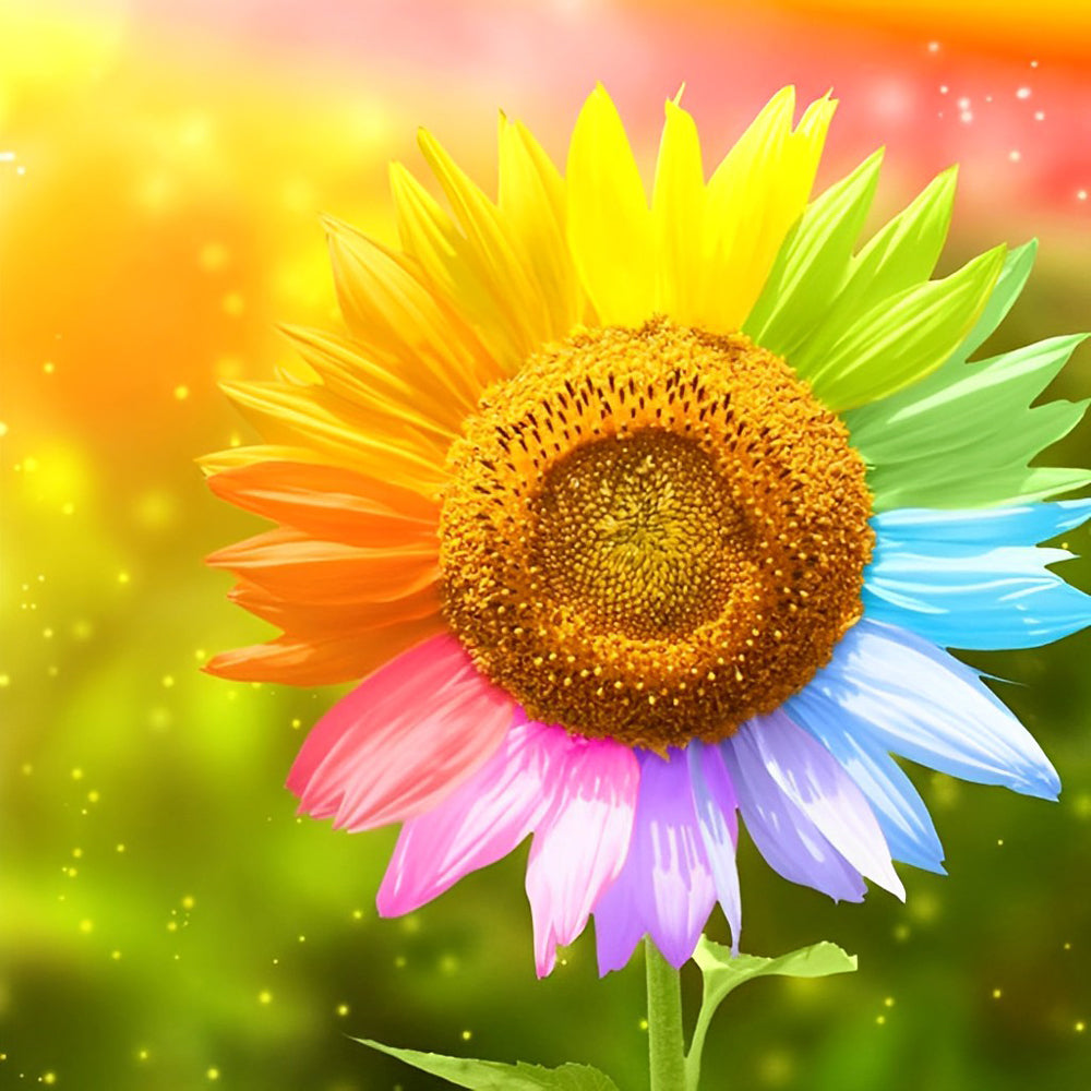 A multi coloured sunflower in the sunlight cross stitch kit for beginners