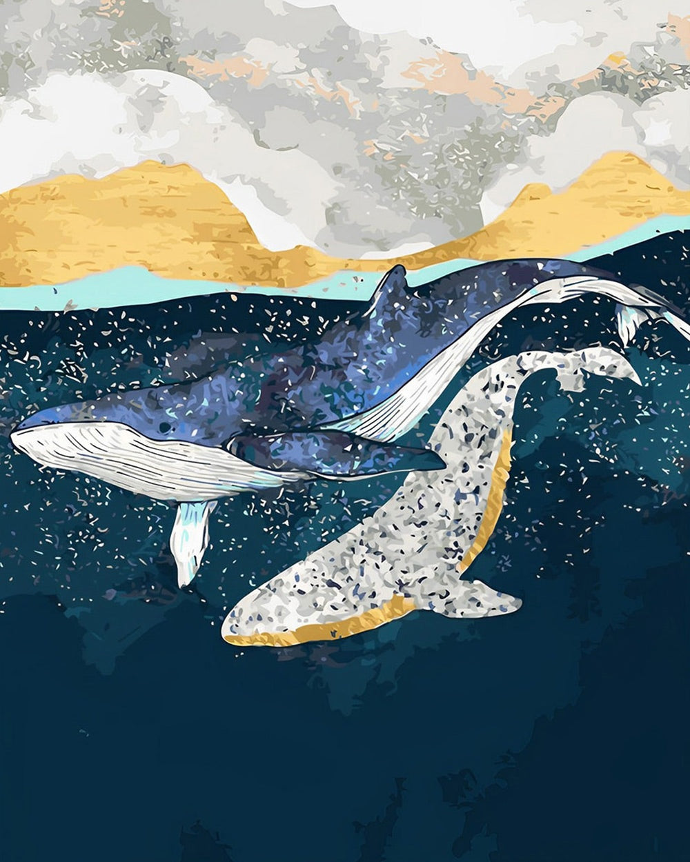 A pair of whales cross stitch kit for beginners