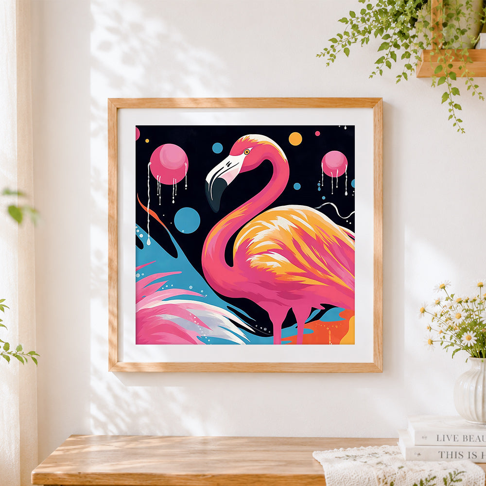 Finished a pink flamingo cross stitch artwork displayed