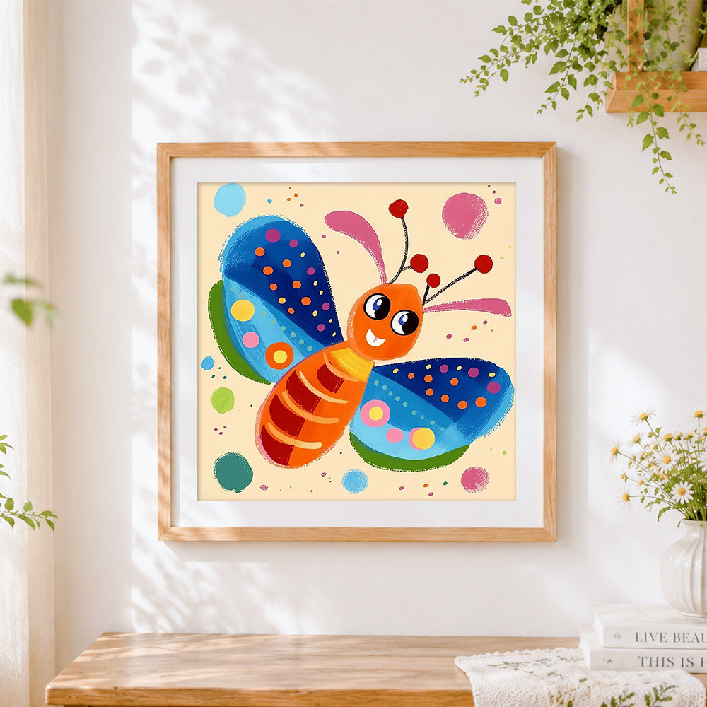 Finished a playful cartoon butterfly cross stitch artwork displayed