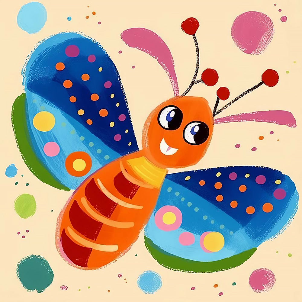 A playful cartoon butterfly cross stitch kit for beginners