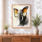 Finished a surreal elephant butterfly hybrid cross stitch artwork displayed