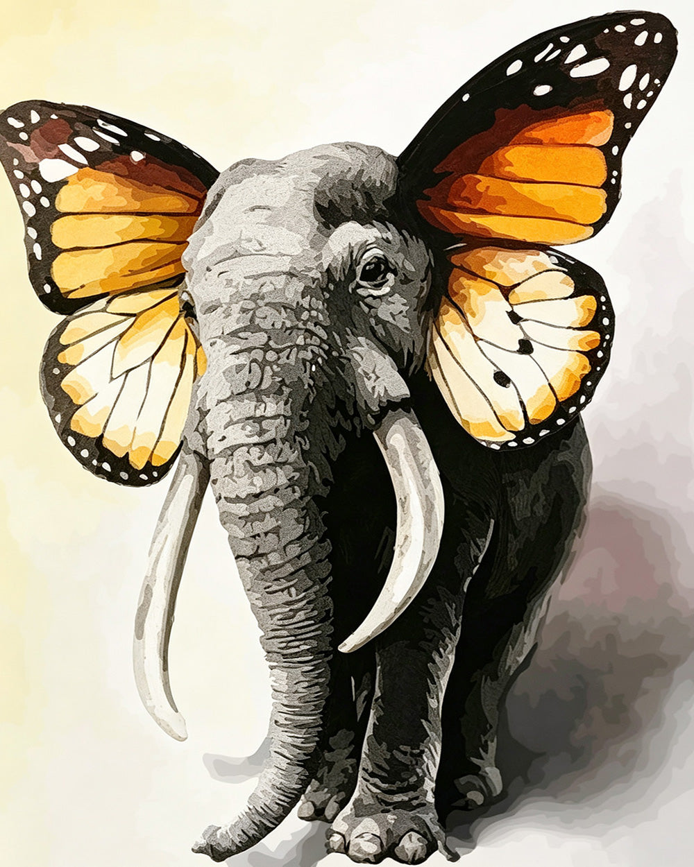 A surreal elephant butterfly hybrid cross stitch kit for beginners