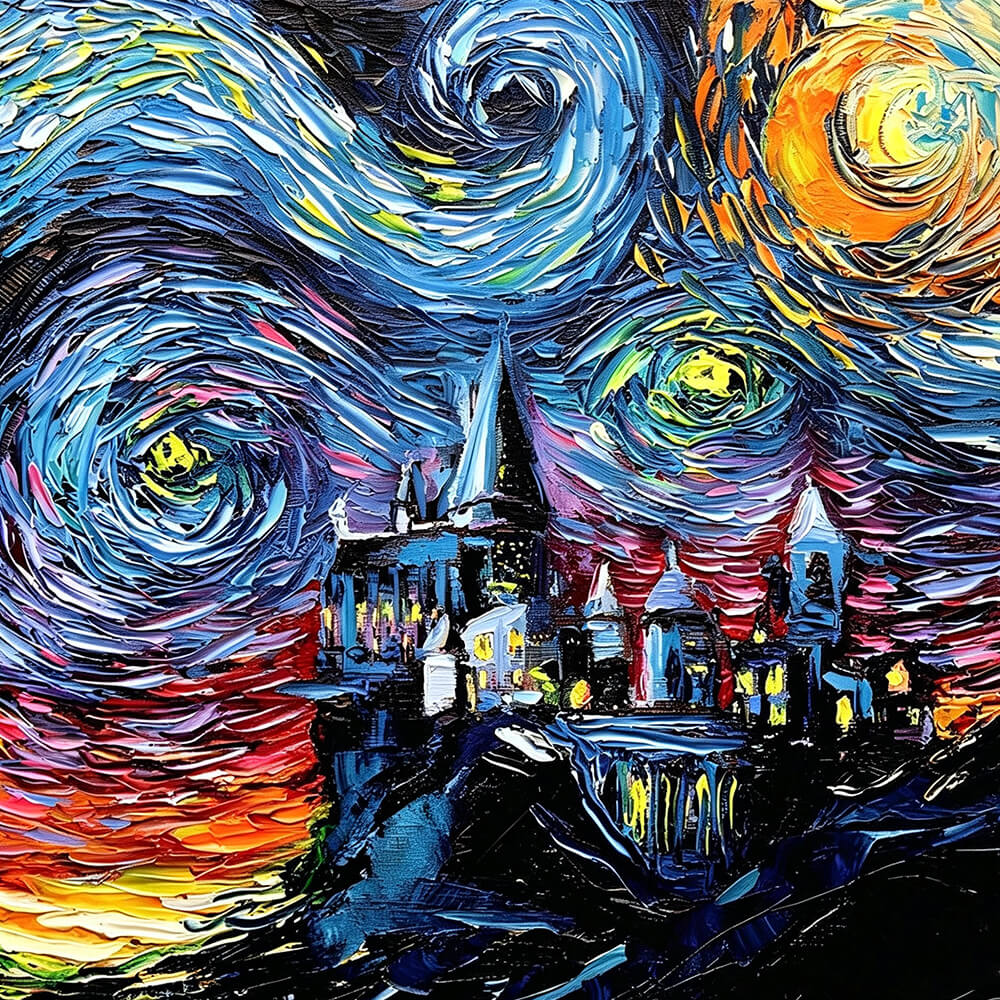 A surreal starry night cross stitch kit for beginners