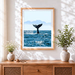 Finished a whale's farewell cross stitch artwork displayed