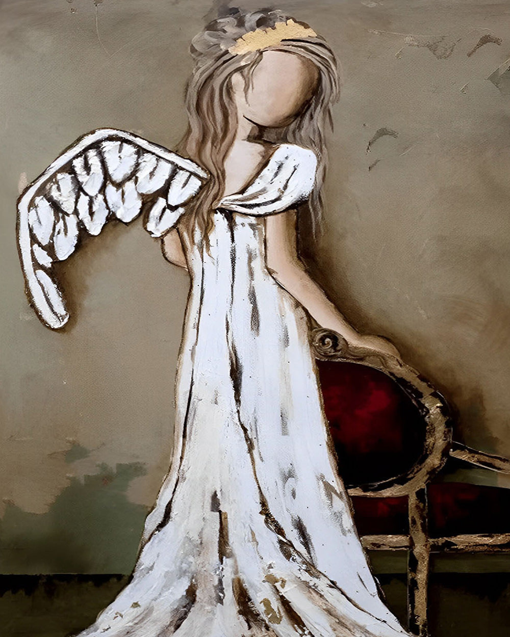 Abstract angel with white wings cross stitch kit for beginners