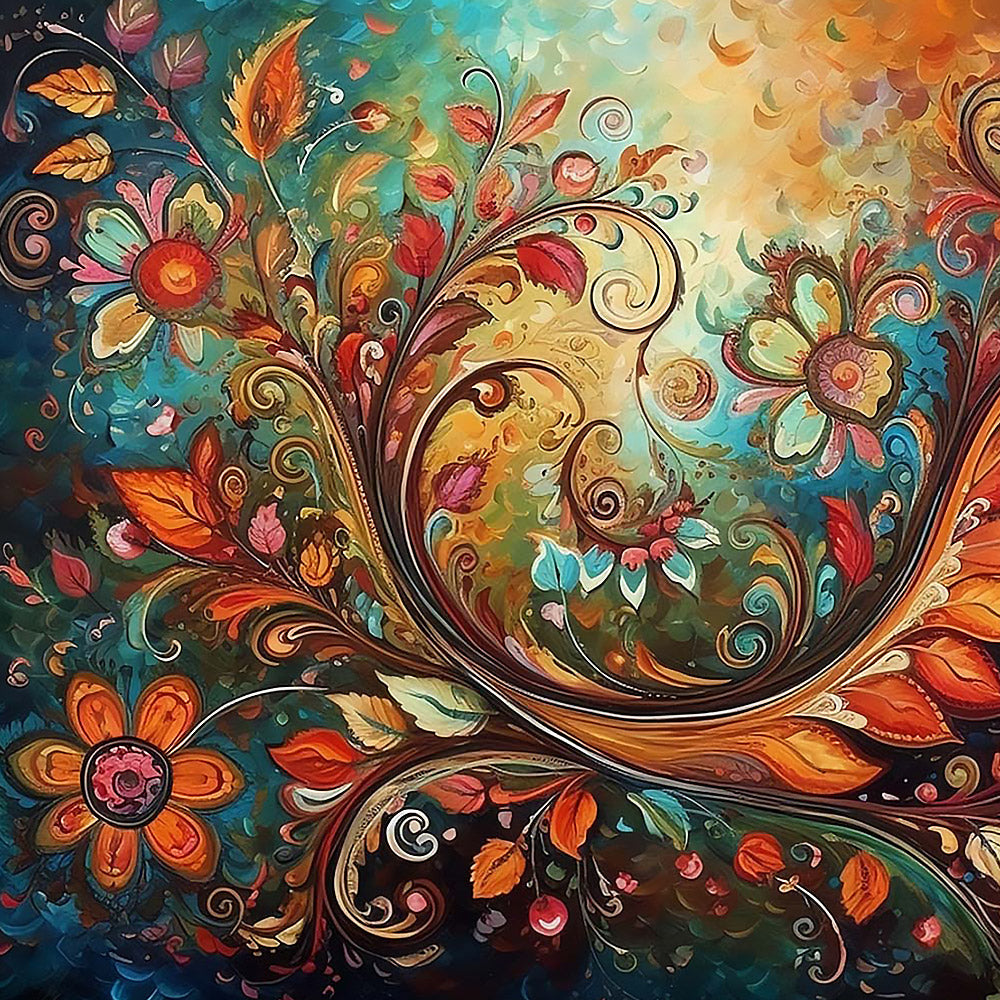 Abstract autumn floral swirls cross stitch kit for beginners