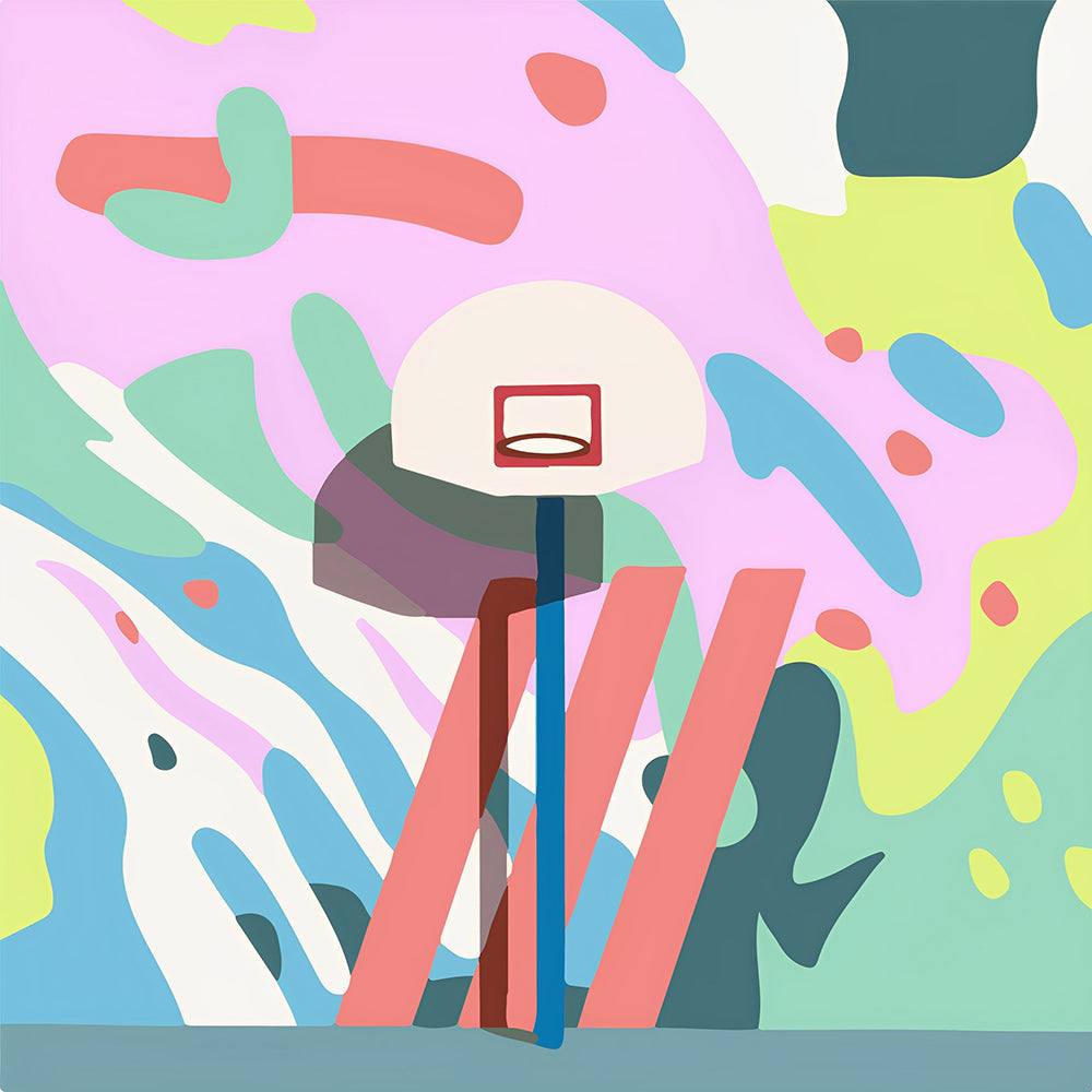 Abstract basketball hoop and court cross stitch kit for beginners