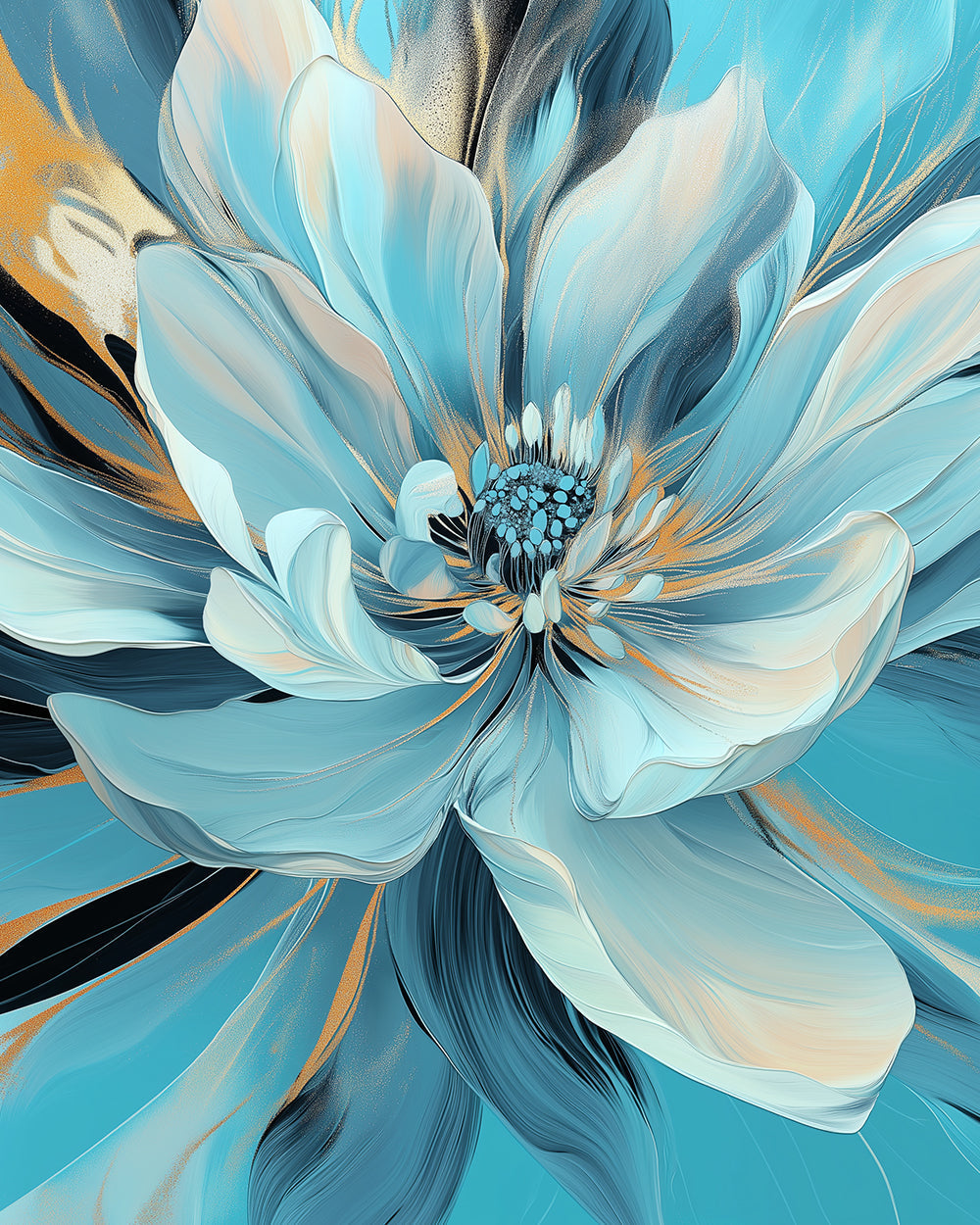 Abstract blue and gold flower cross stitch kit for beginners