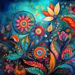 Abstract blue and orange floral swirls cross stitch kit for beginners