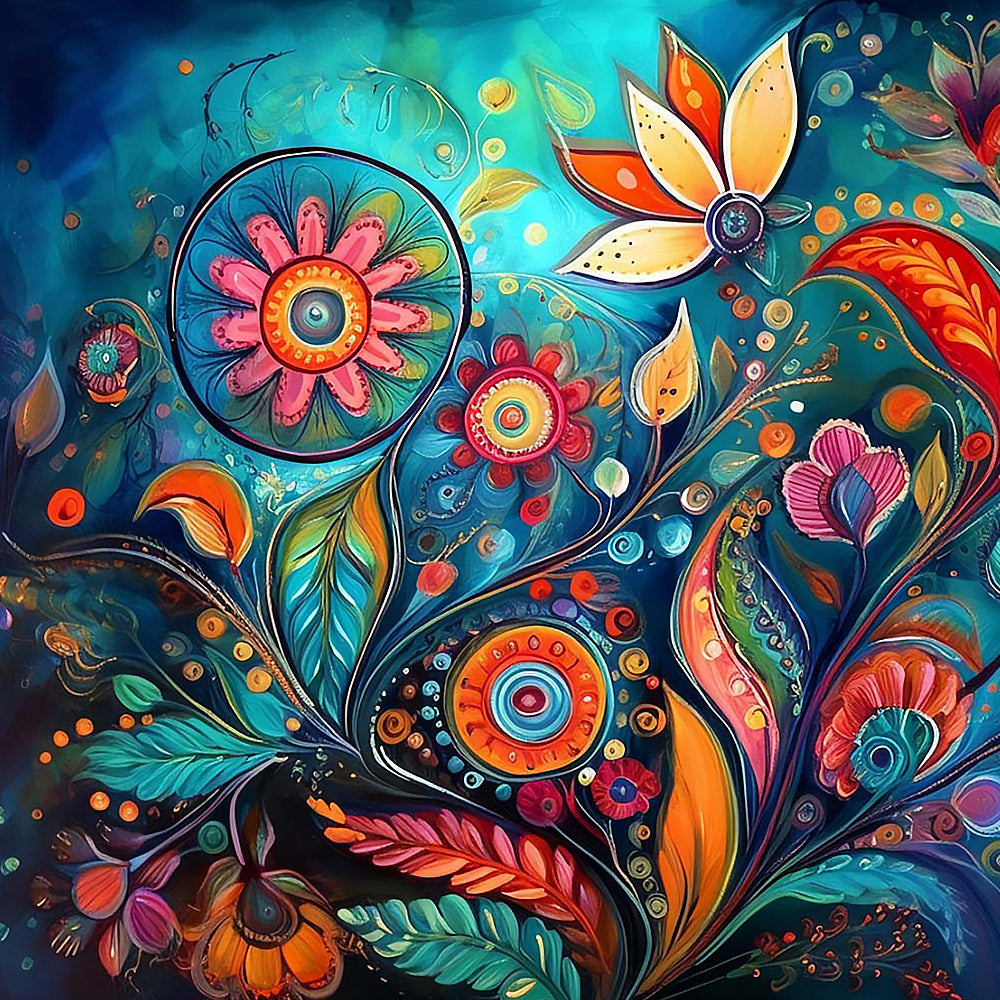  Abstract blue and orange floral swirls cross stitch kit for beginners