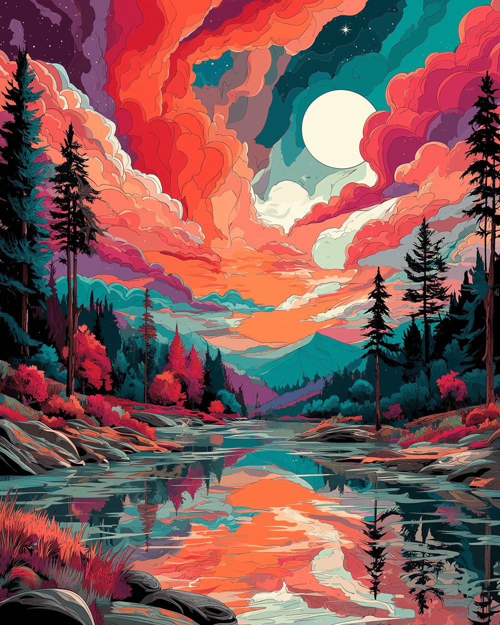 Abstract clouds and lake cross stitch kit for beginners