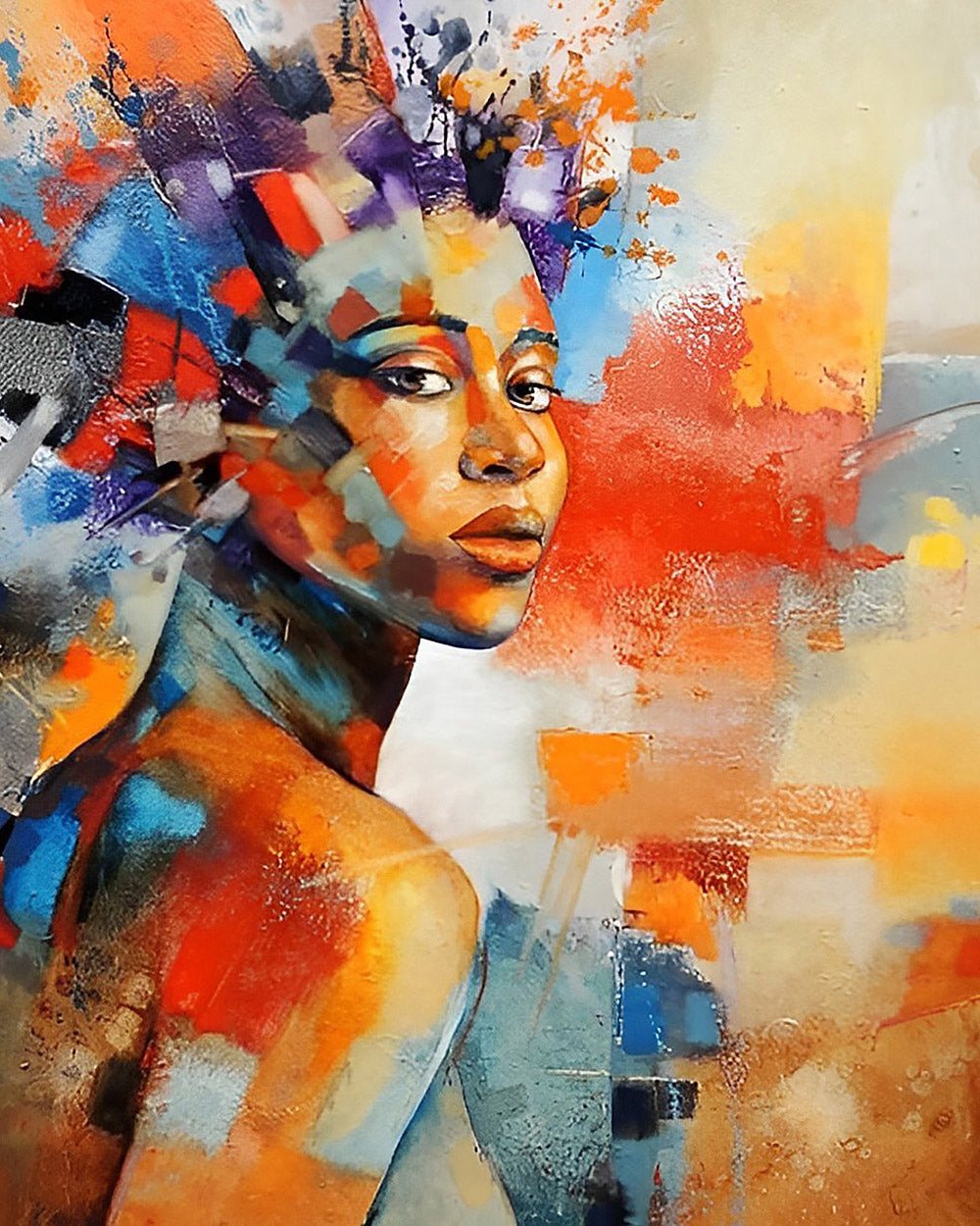 Abstract colourful african woman cross stitch kit for beginners