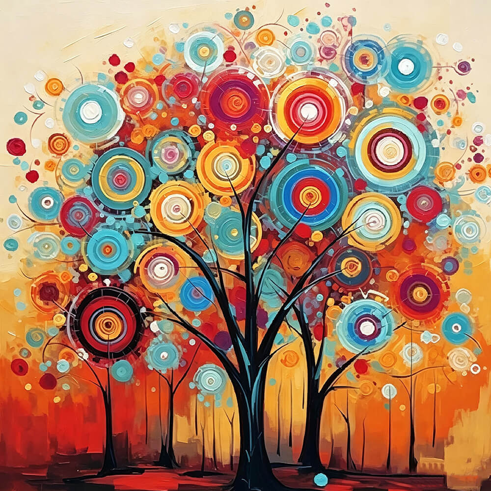 Abstract colourful circle tree cross stitch kit for beginners