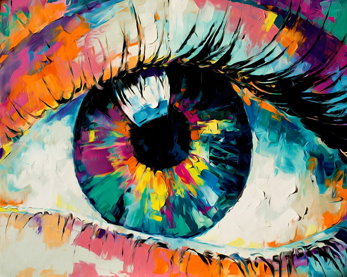 Abstract colourful eye paint by numbers kit for beginners