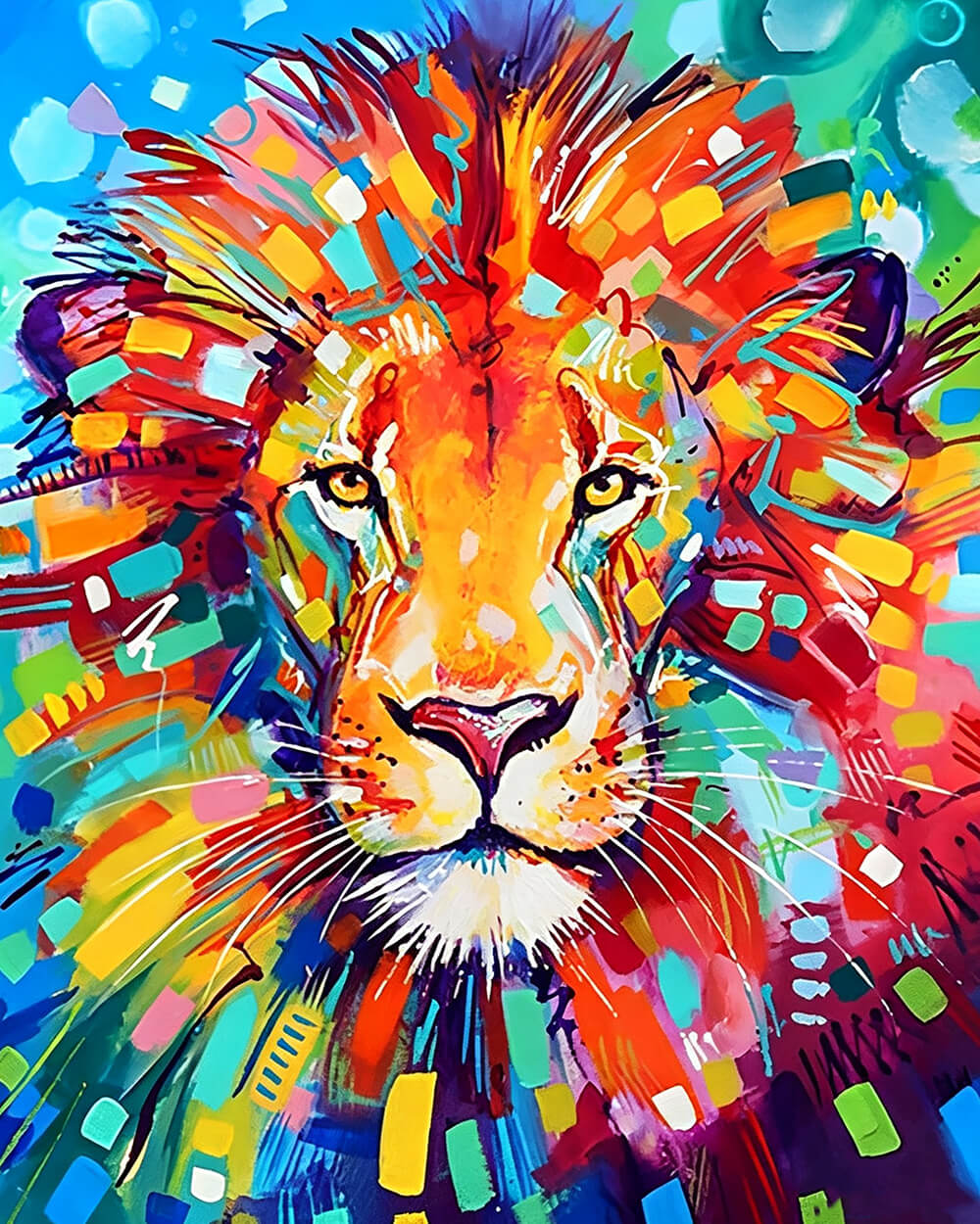 Abstract colourful lion cross stitch kit for beginners
