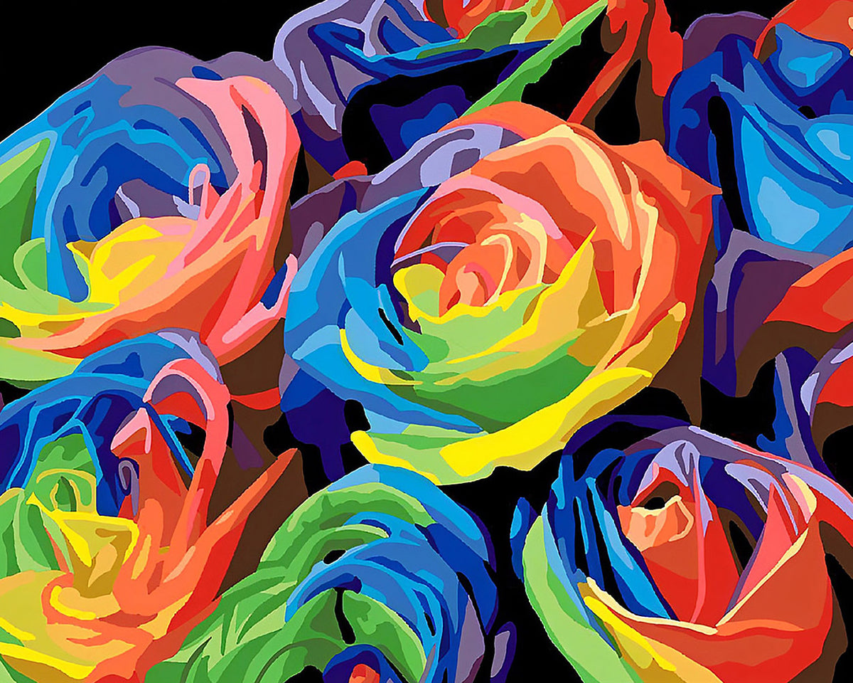 Abstract colourful roses cross stitch kit for beginners