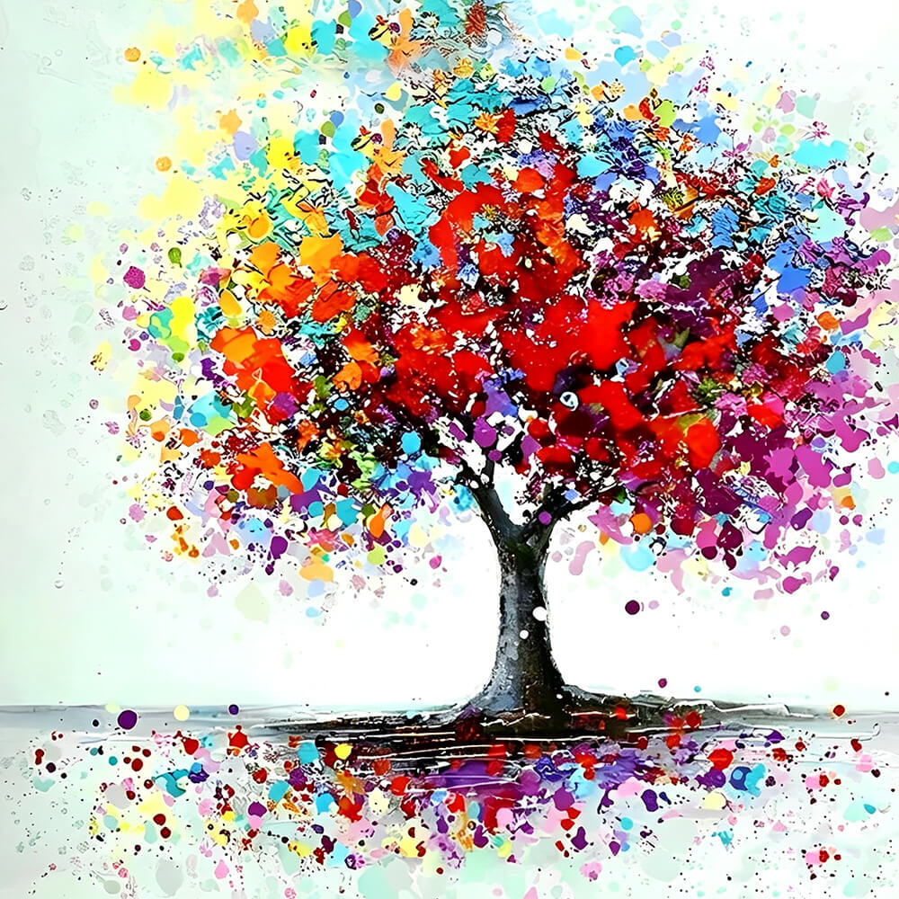 Abstract colourful splatter tree cross stitch kit for beginners