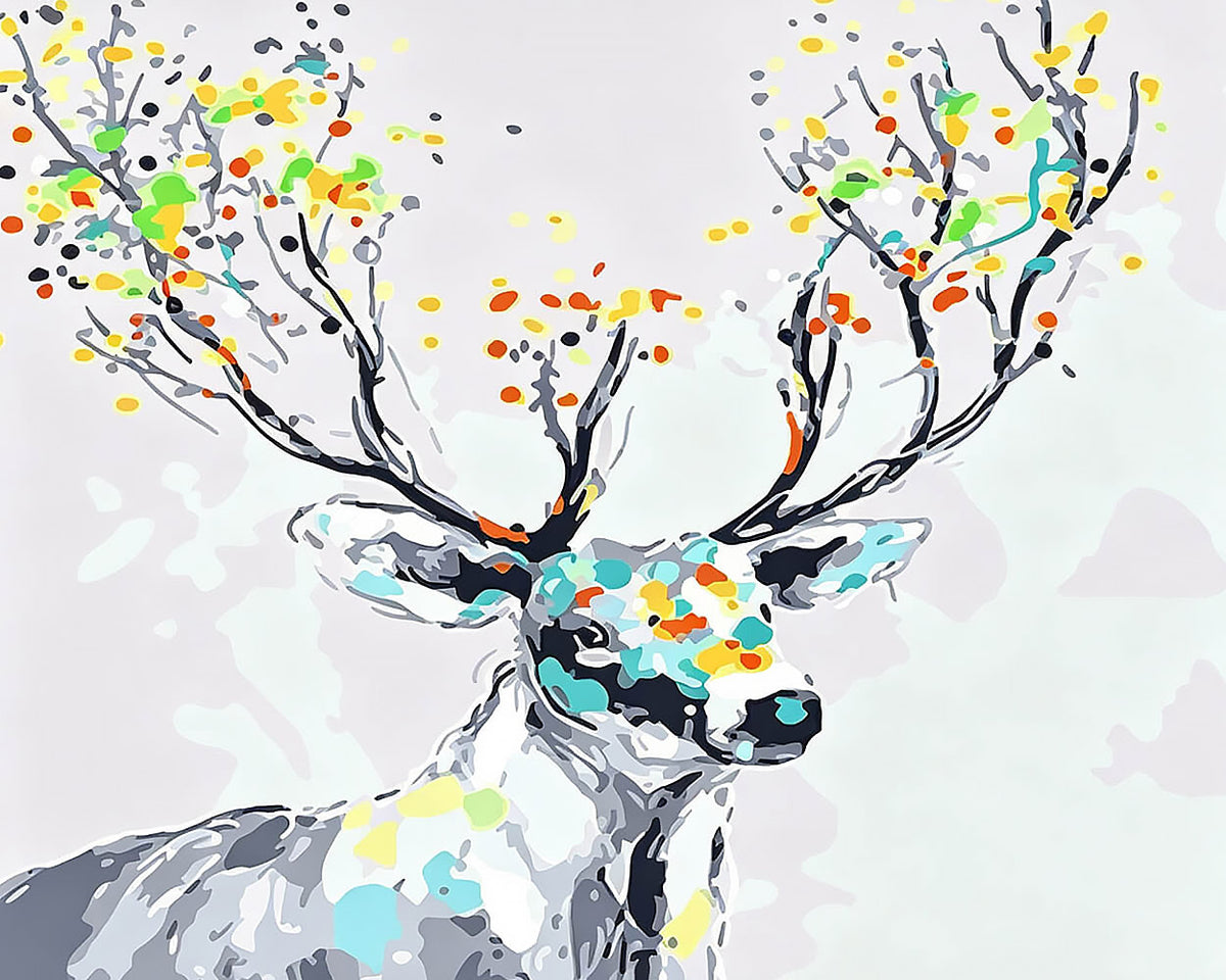 Abstract colourful stag cross stitch kit for beginners