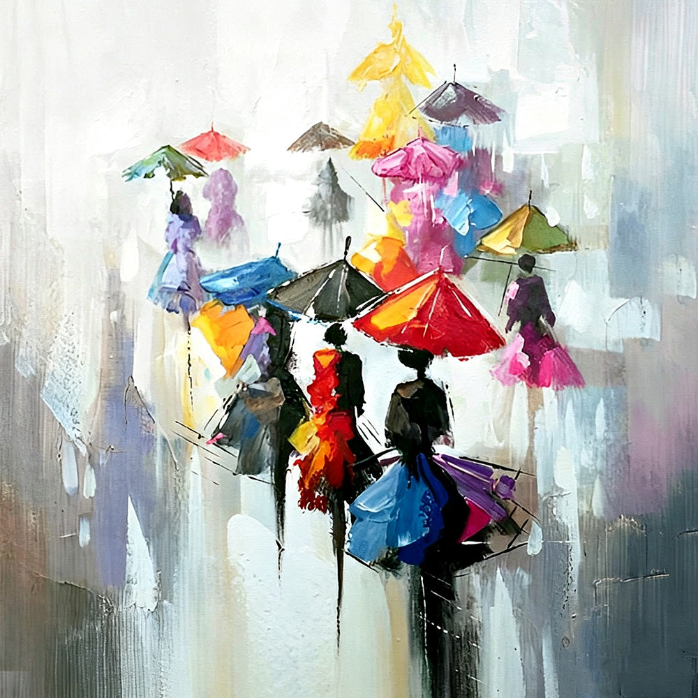 Abstract colourful umbrellas in the rain paint by numbers kit for beginners