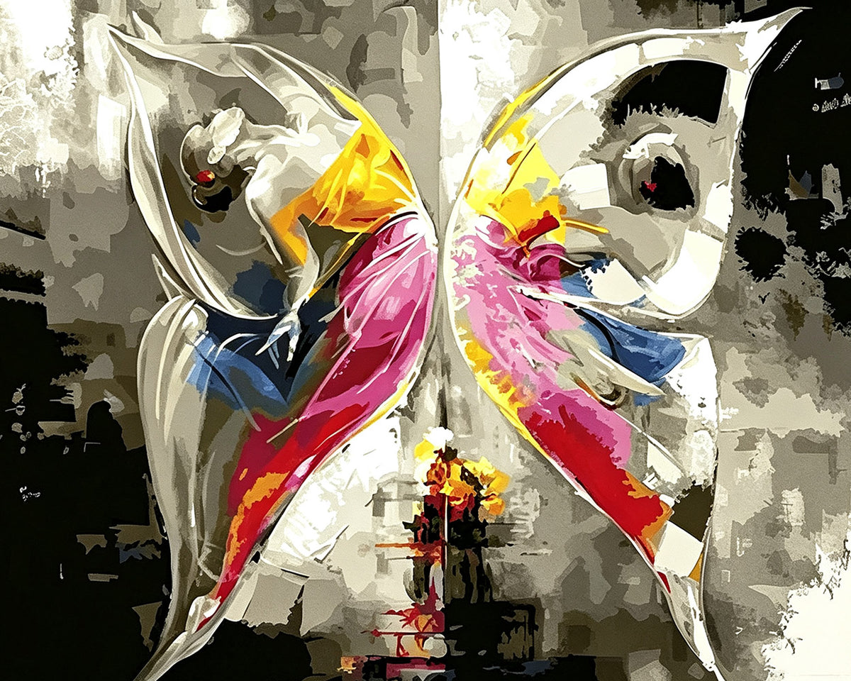 Abstract dancers in yellow and pink paint by numbers kit for beginners