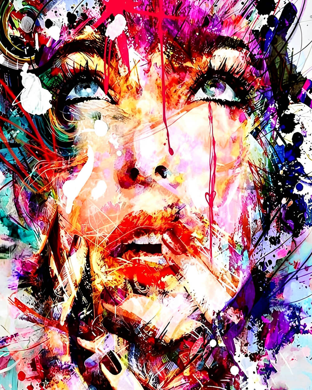 Abstract explosion of colour face cross stitch kit for beginners