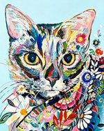 Abstract floral cat cross stitch kit for beginners
