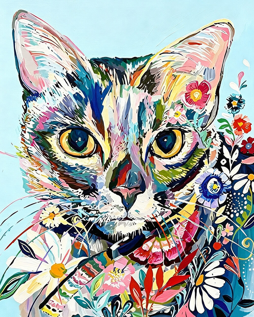 Abstract floral cat cross stitch kit for beginners