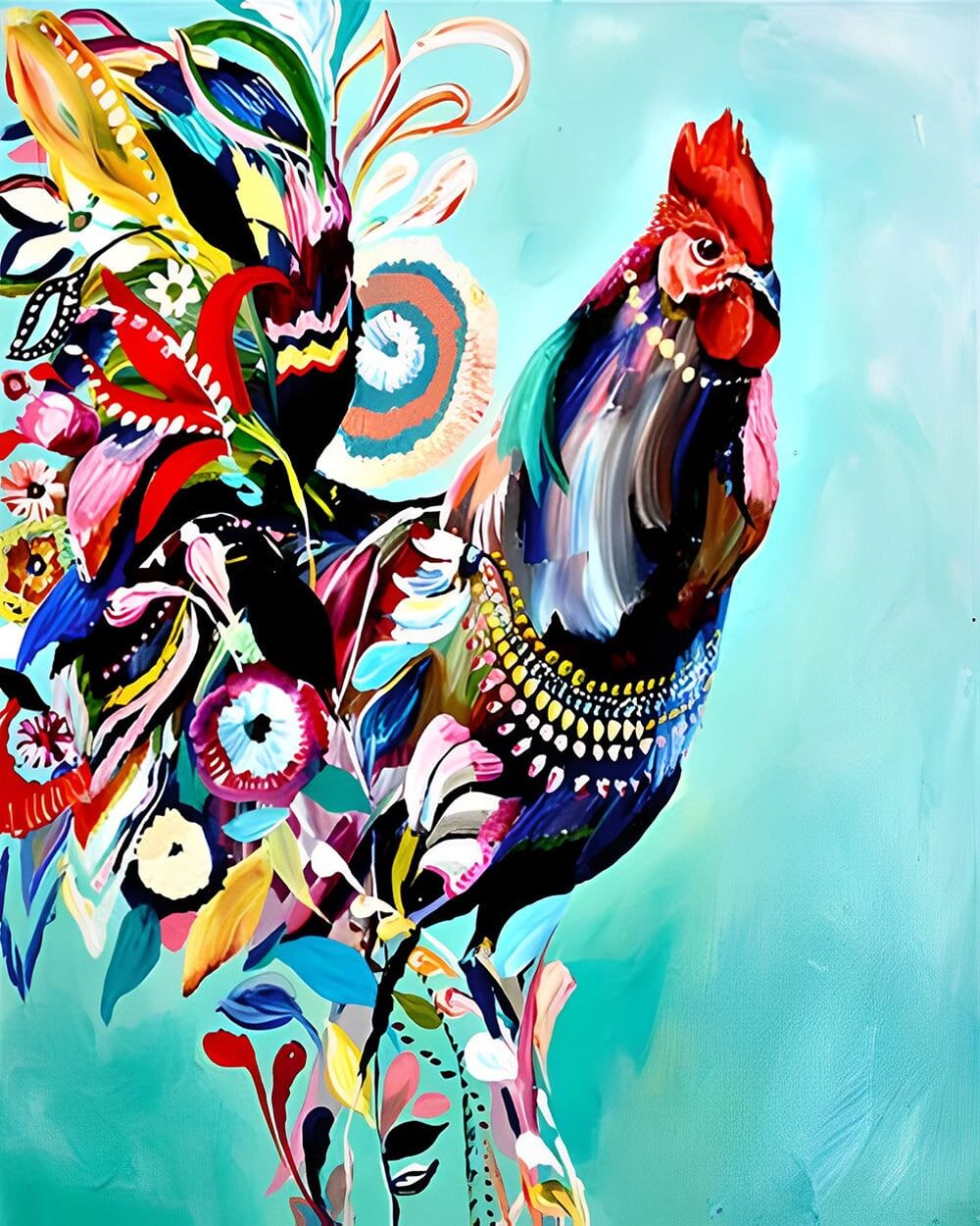 Abstract floral rooster cross stitch kit for beginners