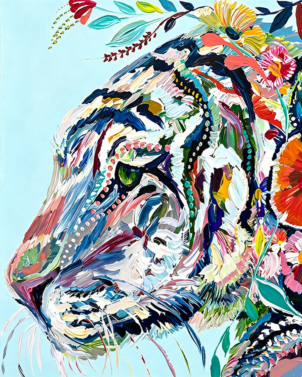 Abstract floral tiger cross stitch kit for beginners