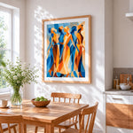 Abstract geometric women cross stitch artwork displayed on wall as home decor