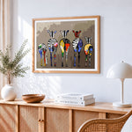 Abstract geometric zebras paint by numbers artwork displayed on wall as home decor