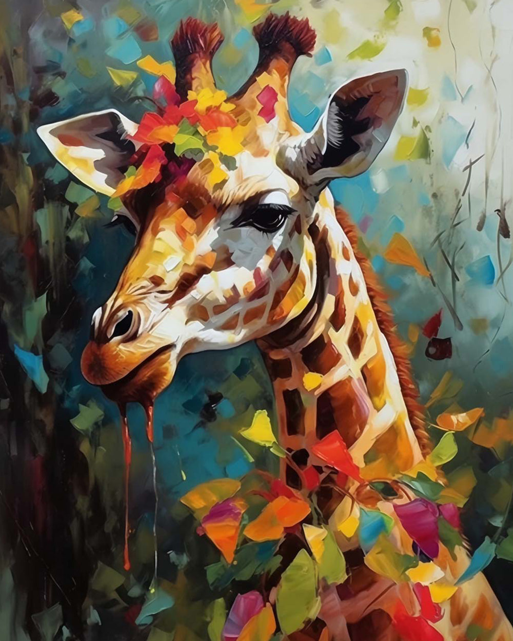 Abstract giraffe with colourful leaves cross stitch kit for beginners
