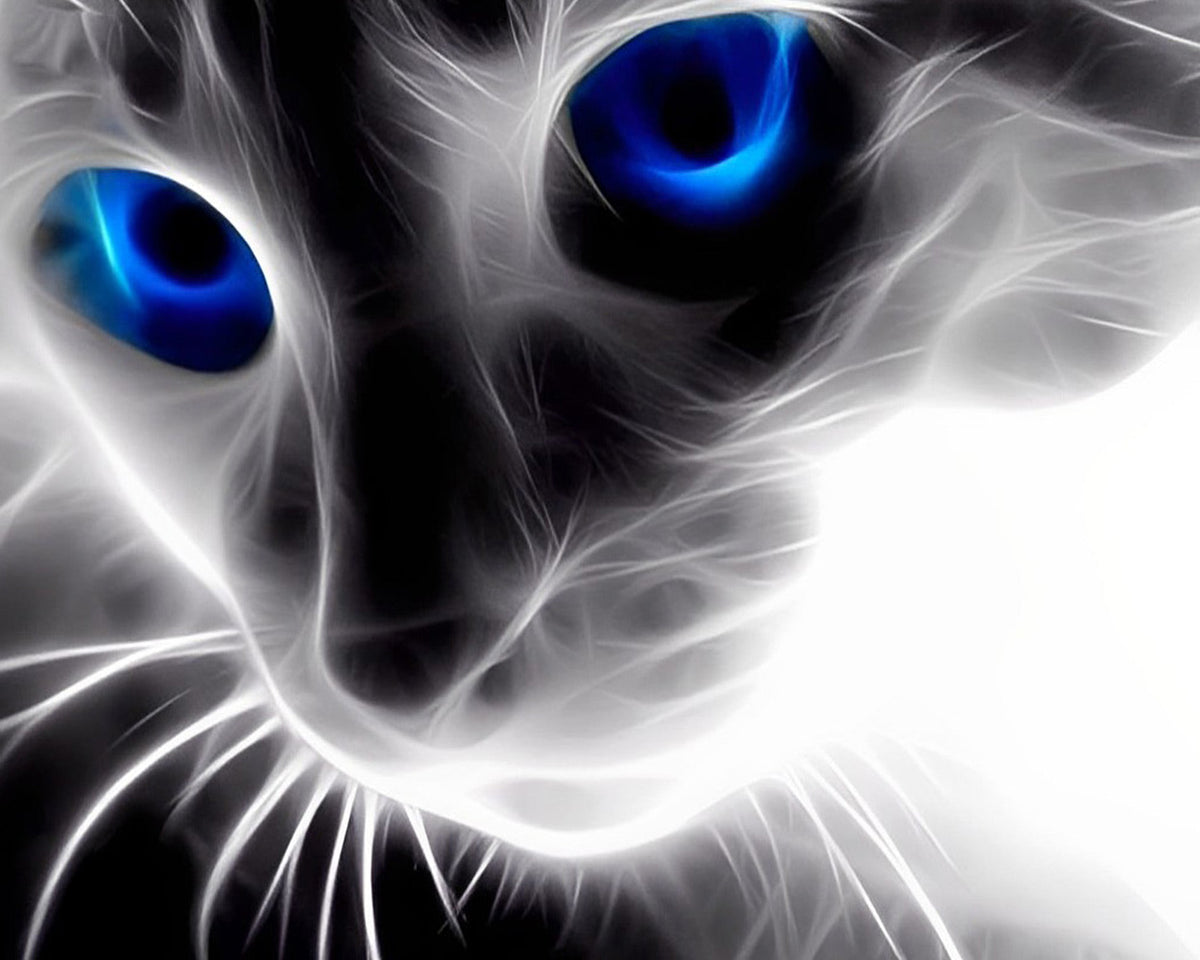 Abstract glowing blue eyes cat cross stitch kit for beginners