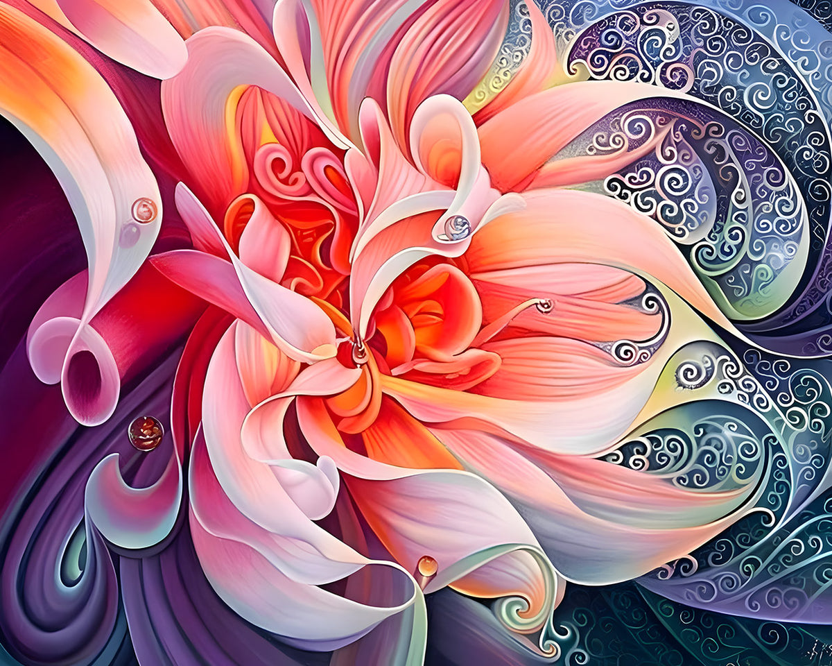 Abstract pink flower with swirls cross stitch kit for beginners
