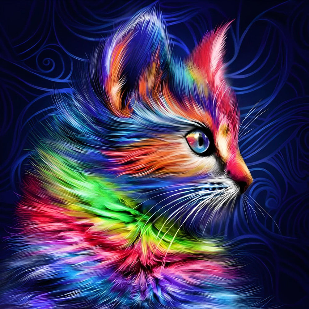 Abstract rainbow cat profile cross stitch kit for beginners