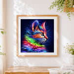 Finished abstract rainbow cat profile paint by numbers artwork displayed as home decor