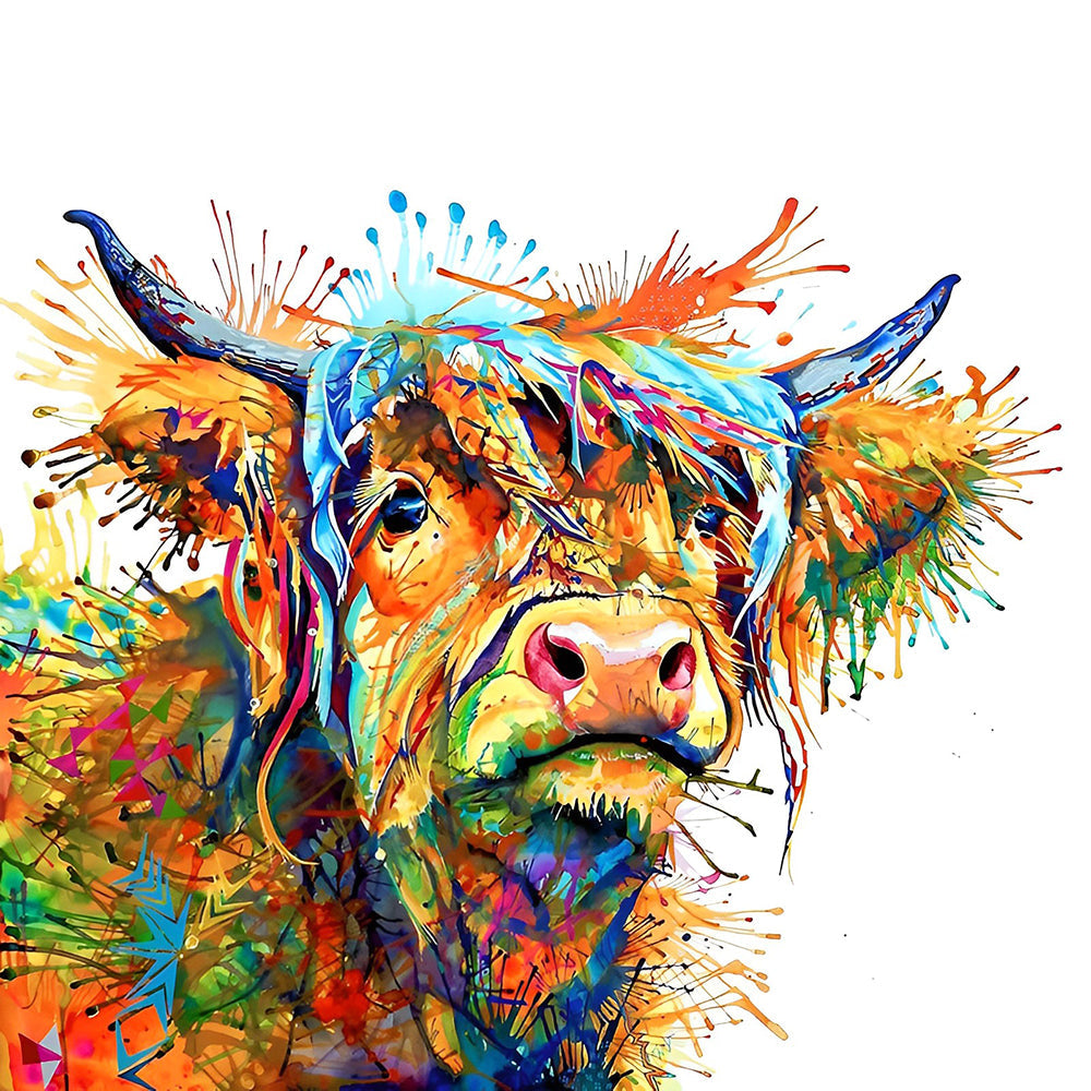 Abstract rainbow highland cow cross stitch kit for beginners