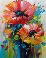 Abstract red and orange poppies cross stitch kit for beginners