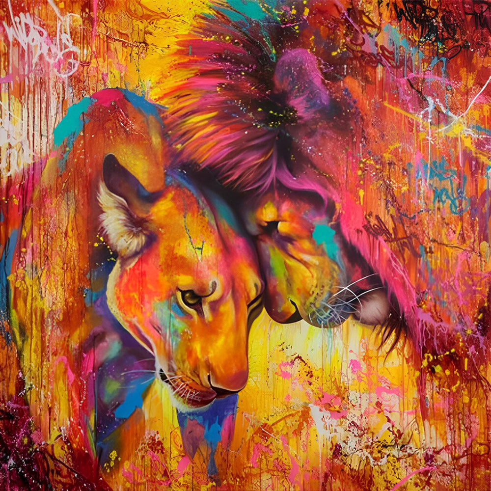 Abstract splatter lion couple paint by numbers kit for beginners